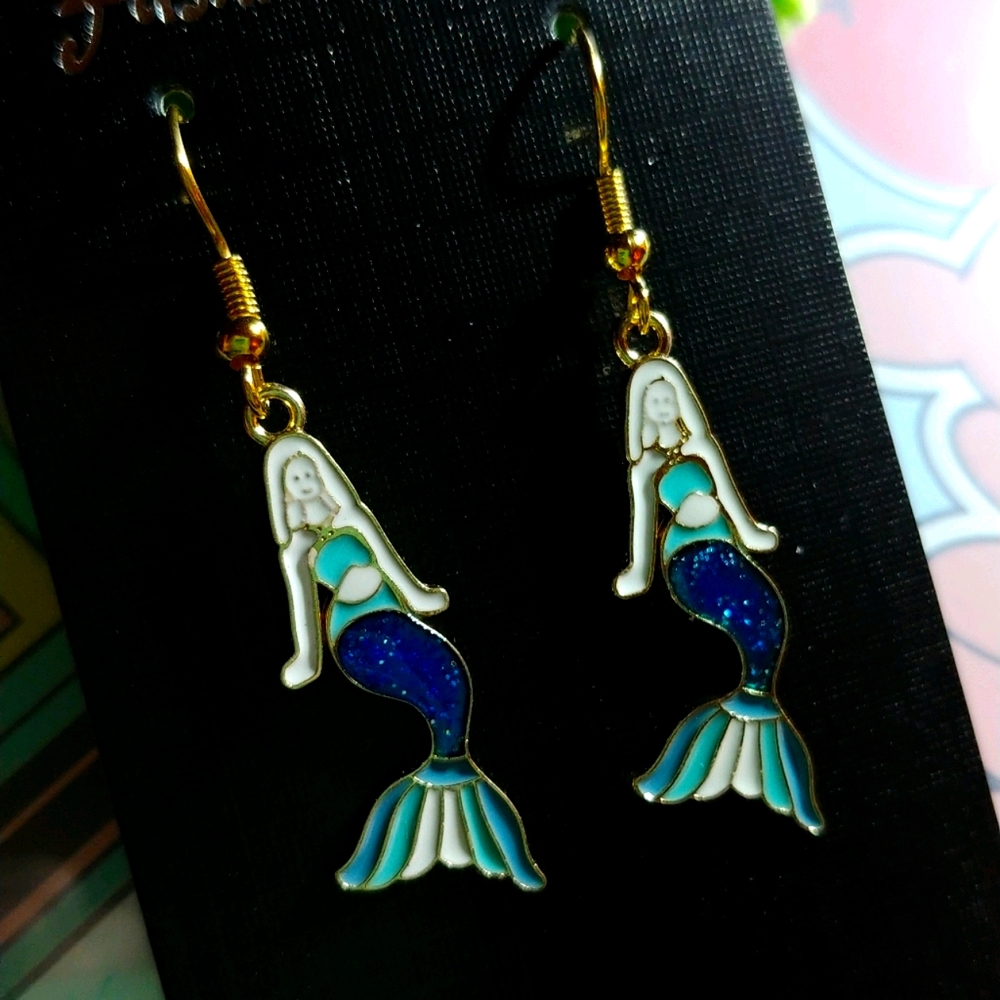 Mermaid enamel earrings